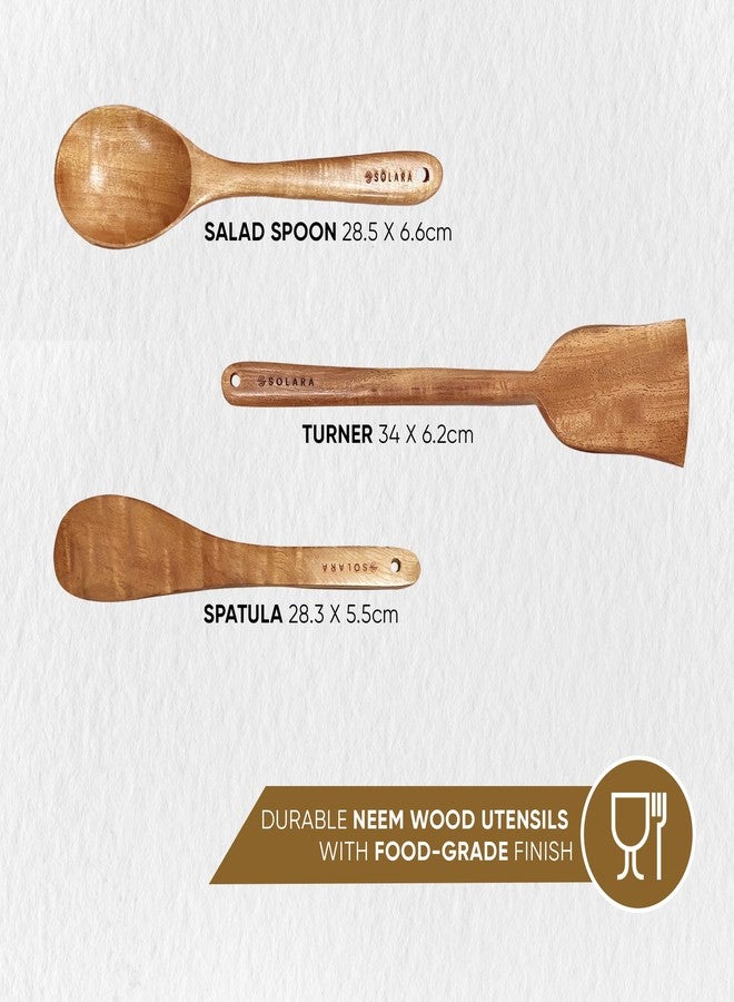 SOLARA Neem Wooden Spatula Set of 3, Wooden Ladle, Skimmer, Dosa Spatula Kitchen Tools, Naturally Antibacterial Eco-Friendly & Non-Toxic Ideal for Non-Stick Cookware - Image 3